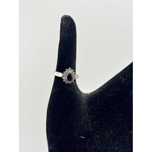 414 - A pear-shape sapphire and single-cut diamond cluster ring, estimated total diamond weight 0.25ct, st... 