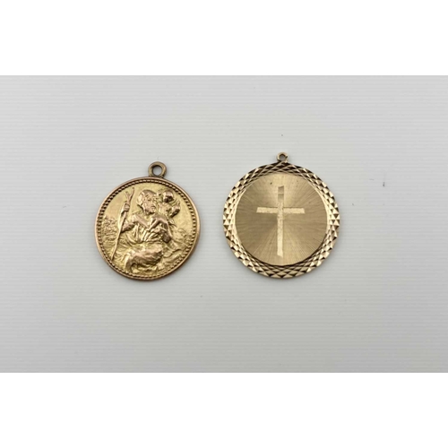 421 - Two 9ct gold pendants, one a St. Christopher, both with hallmarks, diameters 2.1 and 2.3cm, total we... 