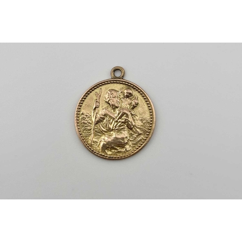 421 - Two 9ct gold pendants, one a St. Christopher, both with hallmarks, diameters 2.1 and 2.3cm, total we... 