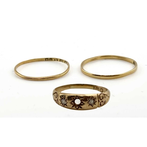 426 - A late Victorian 18ct gold diamond ring and two thin 22ct gold band rings, all with hallmarks, AF, w... 