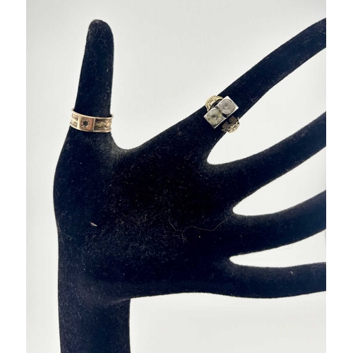 432 - Two Victorian gold rings, to include a band ring with central foliate line detail, later stamped 14k... 