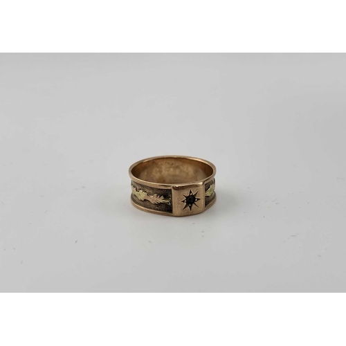 432 - Two Victorian gold rings, to include a band ring with central foliate line detail, later stamped 14k... 