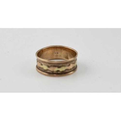 432 - Two Victorian gold rings, to include a band ring with central foliate line detail, later stamped 14k... 
