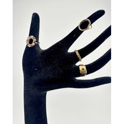 433 - Four gold-coloured rings, two with hallmarks, one stamped 9c, total weight 10.5g (4)