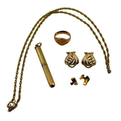 444 - A selection of mostly 9ct gold jewellery, to include and early 20th century 9ct gold signet ring, a ... 