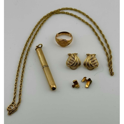 444 - A selection of mostly 9ct gold jewellery, to include and early 20th century 9ct gold signet ring, a ... 