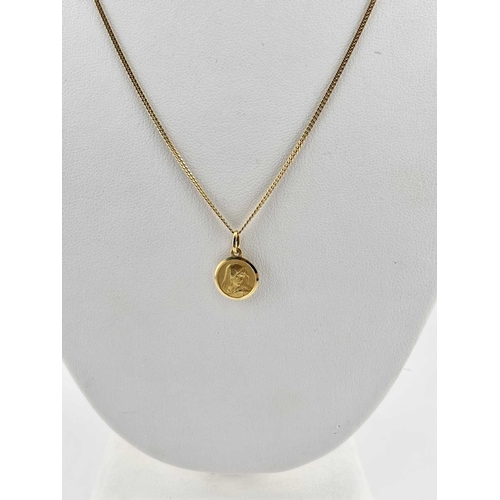 446 - An 18ct gold pendant of The Virgin Mary on a chain, weight 5.5grams