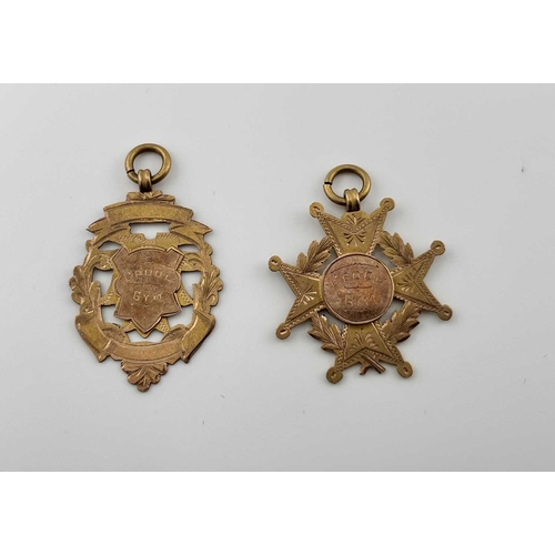 451 - Two early 20th century 9ct gold medals, hallmarks for William Hair Haseler, Birmingham 1915, lengths... 