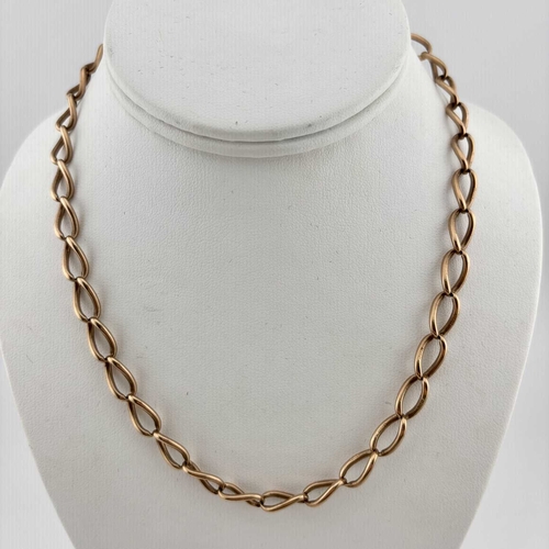 457 - An early 20th century 9ct gold chain with spring-ring clasp, stamped 9 375, length 44cm, 29.1g.