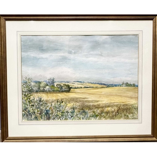 471 - Charles Bone (British, 1926), an expansive rolling landscape with meadows, signed l.r., watercolour,... 