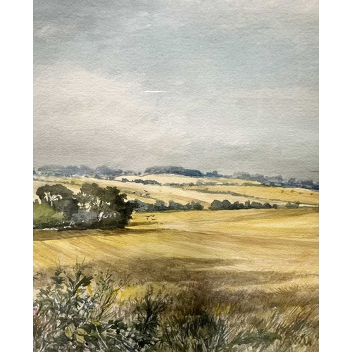 471 - Charles Bone (British, 1926), an expansive rolling landscape with meadows, signed l.r., watercolour,... 