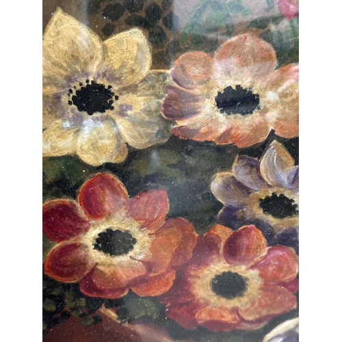 476 - Two mid-century Jelson, floral still lives with circular cream, porthole-style frames with applied s... 