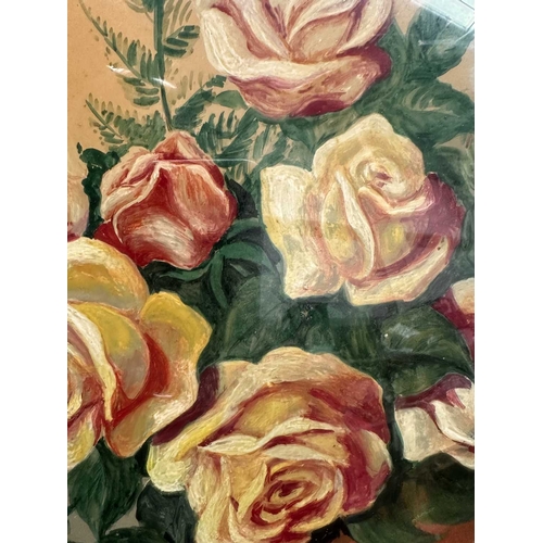 476 - Two mid-century Jelson, floral still lives with circular cream, porthole-style frames with applied s... 