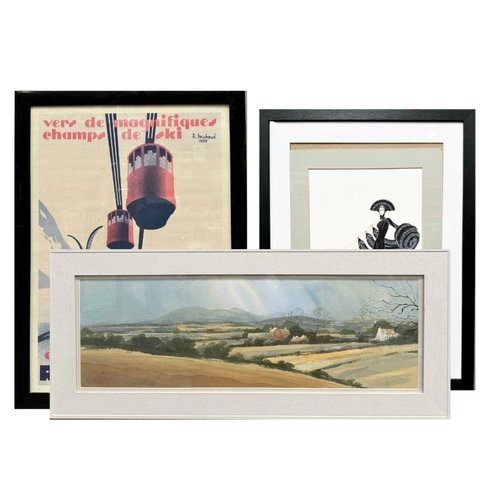 477 - Tim Nash (British, 20th/21st Century), A Cotswold landscape, watercolour, 73.5 by 24.5cm, together w... 