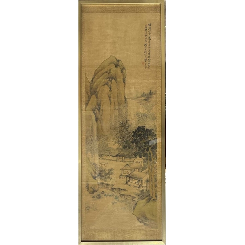 479 - Two Asian 19th century paintings to include; one painted on silk with a woman gazing at a woman and ... 