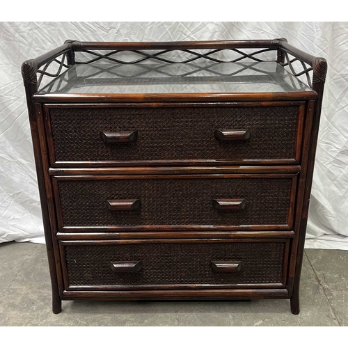 562 - A rattan, cane and bamboo bedroom suite consisting of a chest of drawers, bedside table, chair and m... 