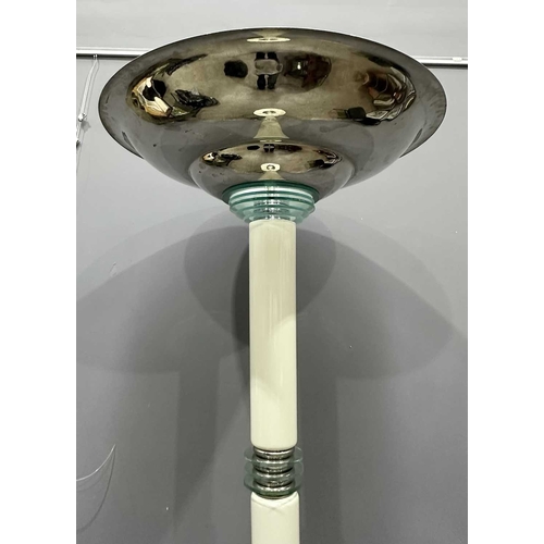 569 - An Art Deco/ Post Modern style floor standing uplighter in an ivory colour on metal with fin type ci... 