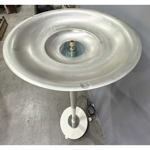 569 - An Art Deco/ Post Modern style floor standing uplighter in an ivory colour on metal with fin type ci... 