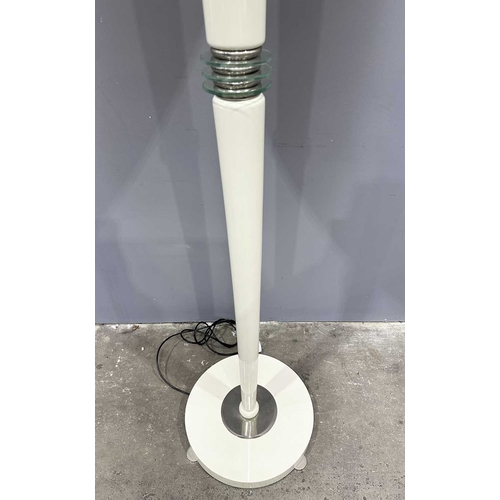 569 - An Art Deco/ Post Modern style floor standing uplighter in an ivory colour on metal with fin type ci... 