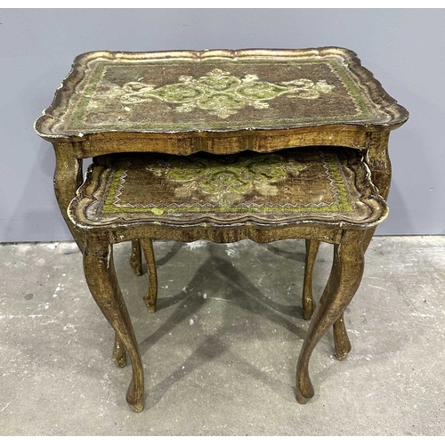 578 - A gilt rococo wall mirror, scrolling edge, height 70cm, width 78cm, together with two heavily gilded... 