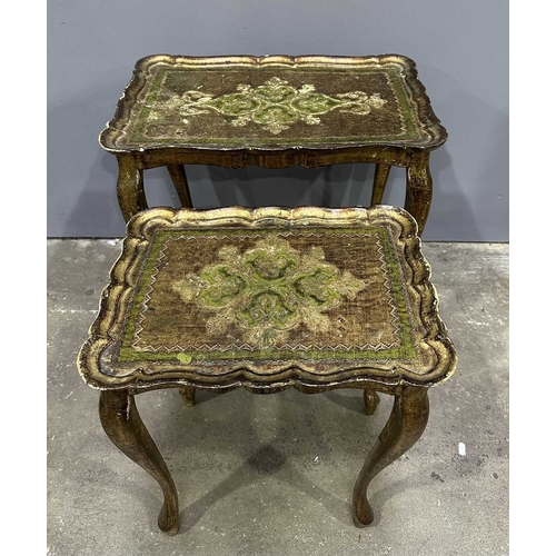 578 - A gilt rococo wall mirror, scrolling edge, height 70cm, width 78cm, together with two heavily gilded... 