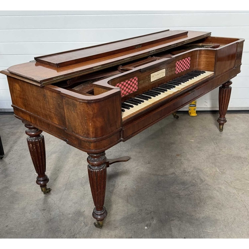 583 - A late 18th early 19th century mahogany square piano, John Broadwood & Sons, fretted brass panels ne... 