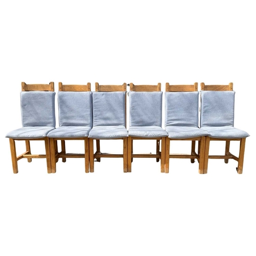 593 - A set of six modern oak dining chairs, ladder backs with drop in rush seats, square legs, detachable... 