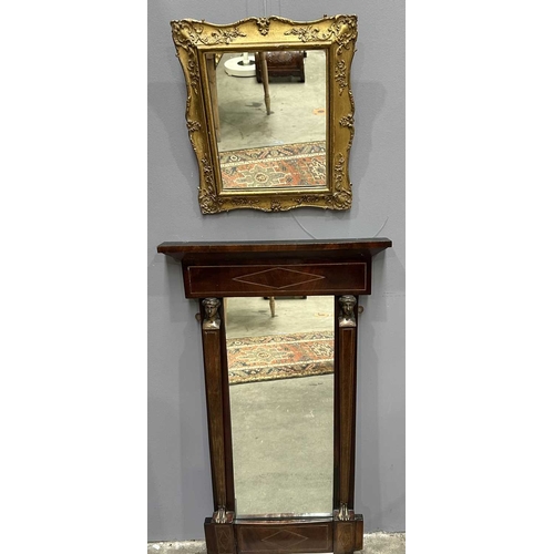 595 - A mahogany Empire design pier glass, 19th Century, probably French, cornice above panel with metal i... 