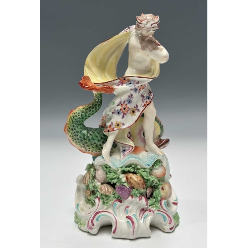 70 - Derby, a porcelain figure group of Neptune, circa 1770, the Classical standing figure crowned and dr... 