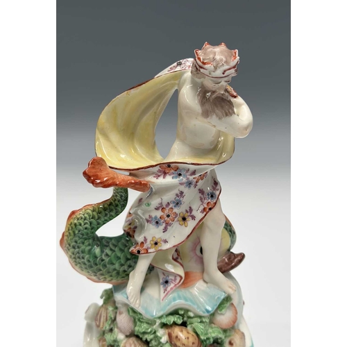 70 - Derby, a porcelain figure group of Neptune, circa 1770, the Classical standing figure crowned and dr... 