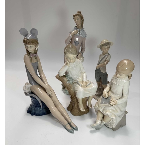 75 - Five Lladro/Nao figurines, including Bunny Girl, the largest 30cm high (5)