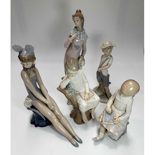75 - Five Lladro/Nao figurines, including Bunny Girl, the largest 30cm high (5)