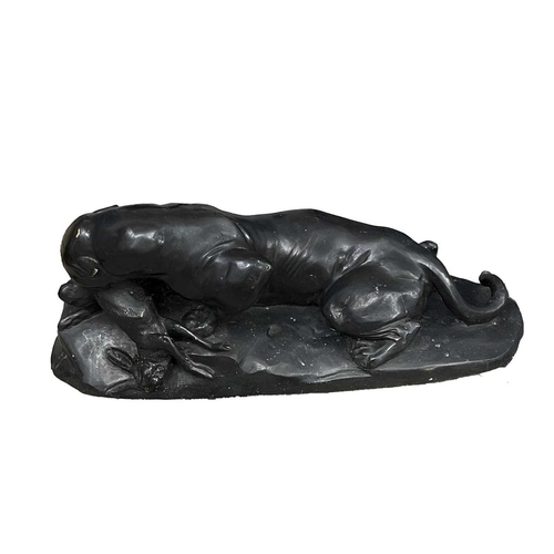 76A - A monumental bronze study of a panther with prey, 20th Century, in the Art Deco style, appears unsig... 
