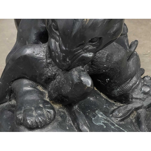 76A - A monumental bronze study of a panther with prey, 20th Century, in the Art Deco style, appears unsig... 