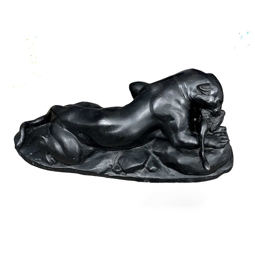 76A - A monumental bronze study of a panther with prey, 20th Century, in the Art Deco style, appears unsig... 