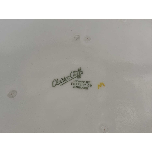 90 - Clarice Cliff for Newport Pottery, a Waterlily moulded bowl, painted yellow, printed marks, 22.5cm l... 