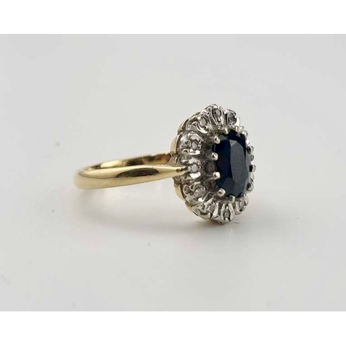 442 - A gold coloured metal sapphire and diamond cluster rings marked 18CT, gross weight 4.6g (1)