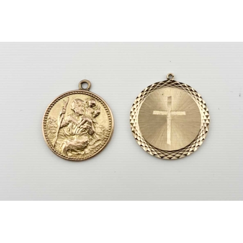 421 - Two 9ct gold pendants, one a St. Christopher, both with hallmarks, diameters 2.1 and 2.3cm, total we... 