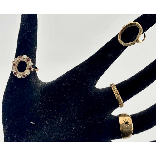 433 - Four gold-coloured rings, two with hallmarks, one stamped 9c, total weight 10.5g (4)