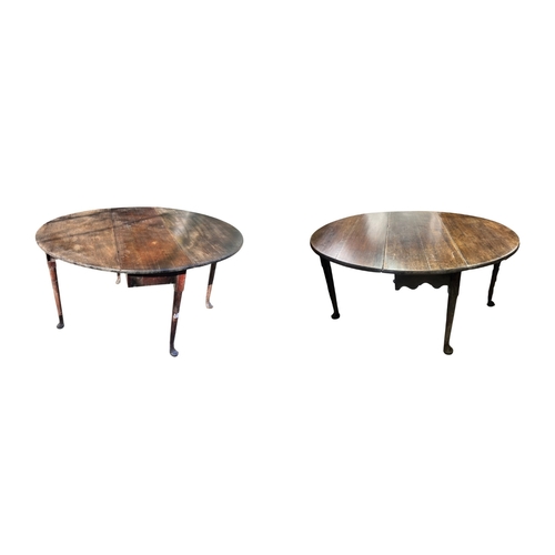 546 - Two Georgian dining tables, a mahogany gate leg table with oval leaves, slim tapering legs to pad fe... 