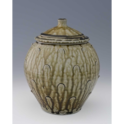 Phil Rogers, a studio pottery vase and cover or storage jar, ovoid form ...