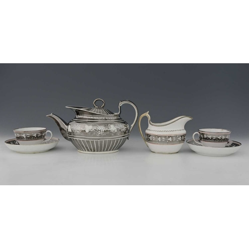 670 - A collection of Staffordshire silver lustre tea ware, circa 1800, including Empire style teapot with... 