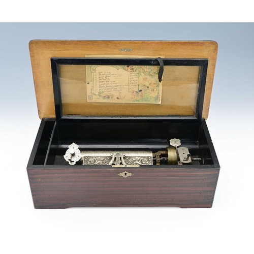 286 - A twelve air Swiss cylinder music box, Mermod Freres, 19th century, simulated rosewood with Jacot pa... 