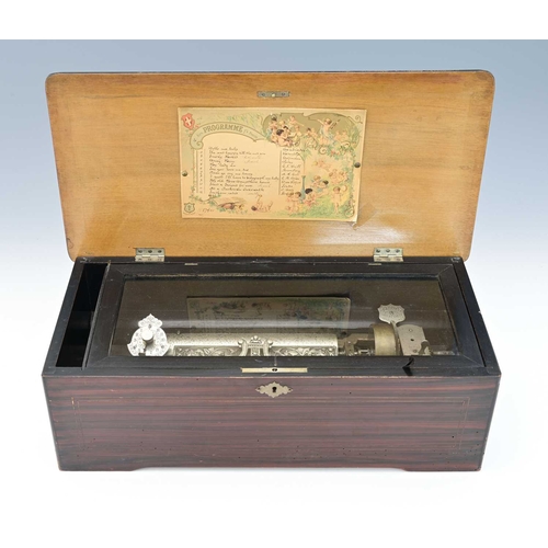 286 - A twelve air Swiss cylinder music box, Mermod Freres, 19th century, simulated rosewood with Jacot pa... 