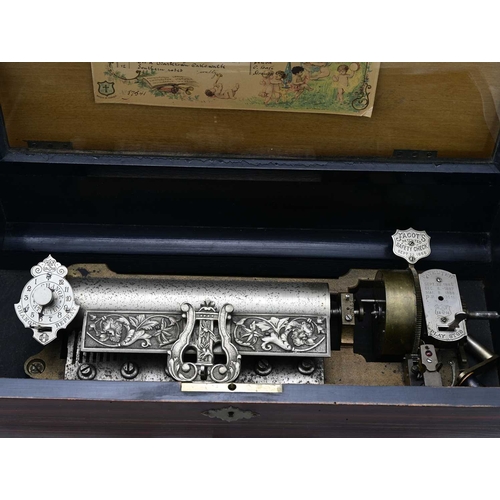 286 - A twelve air Swiss cylinder music box, Mermod Freres, 19th century, simulated rosewood with Jacot pa... 