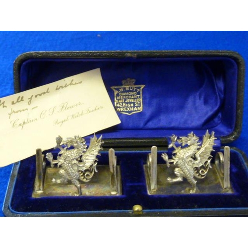 230 - A good and heavy cased pair of hallmarked silver Regimental Menu/Place Name Holders, Royal Welch Fus... 