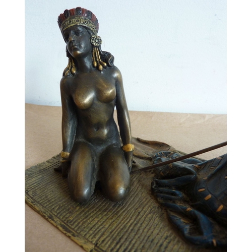 120 - A cold-painted bronze modelled in the style of Franz Bergmann; naked female servant kneeling before ... 