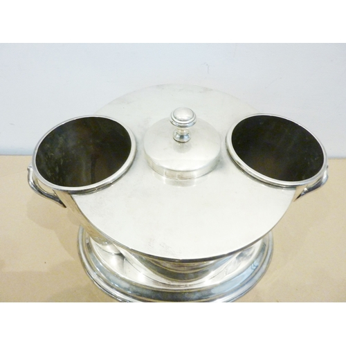 149 - A silver-plated two-handled double wine cooler on oval base