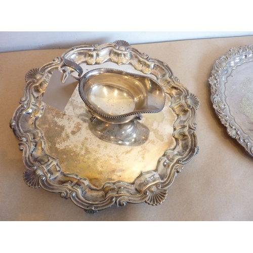 158 - Two early 20th century Georgian-style silver-plated salvers together with one other silver-plated sa... 