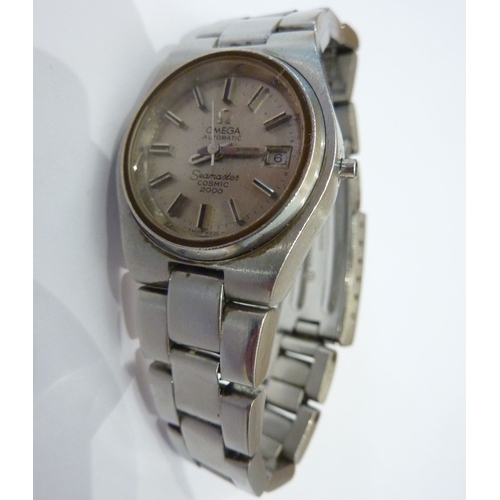 290 - A lady's Omega Seamaster Cosmic 2000 dress wristwatch, the signed silvered coloured dial with baton ... 